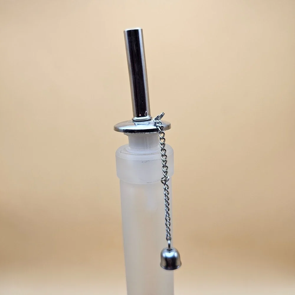Frosted Glass Bottle w/ Stainless‎ Steel Pour Spout and Chain Stopper Decorative